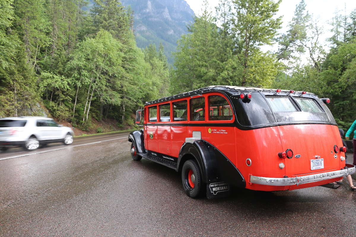 Red Tour Bus in Glacier National Park