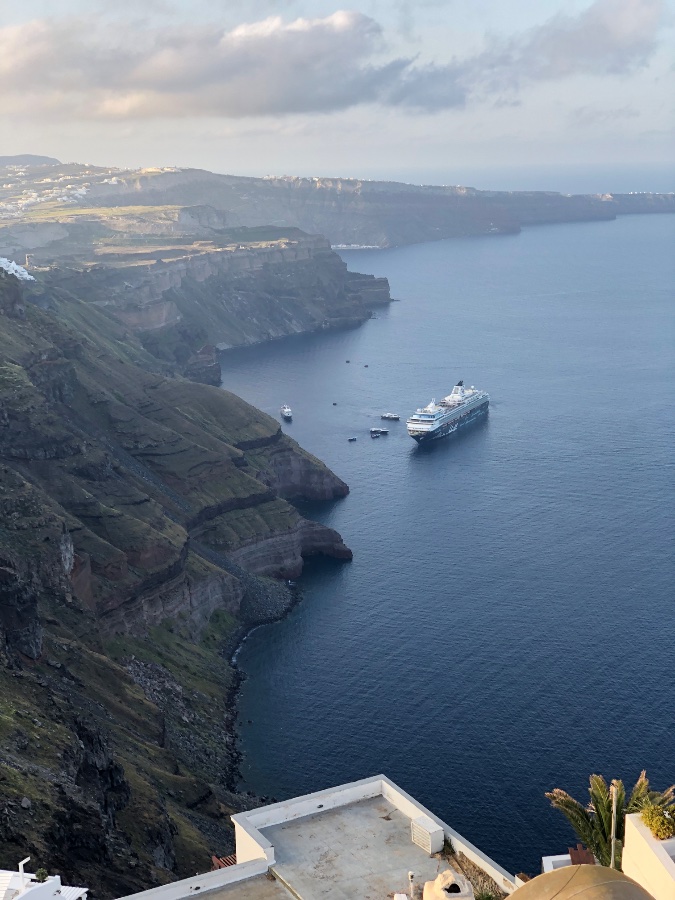 Santorini Cliffs and Cruise Ship